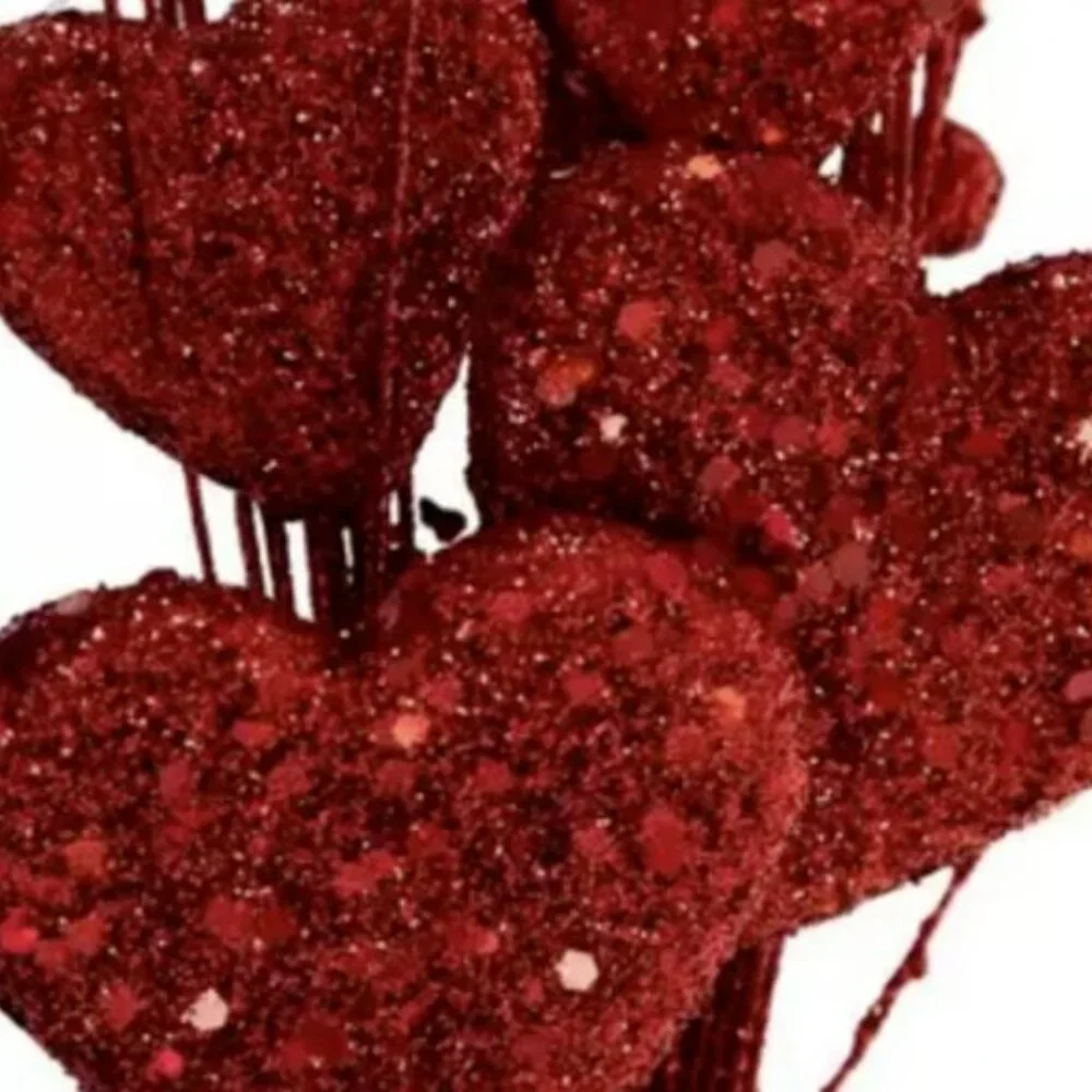 Red Glitter Heart Spray Valentine's Mother's Day Stem Craft Supplies Pick